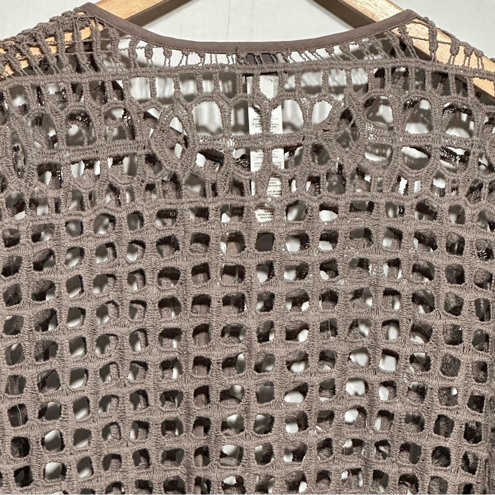 Chico’s Easywear Crochet Lace Long Sleeve Texas Taupe Cotton Cardigan Jacket NWT - Picture 6 of 16